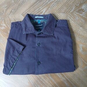 Denim & Flower ButtonUp Shirt Short Sleeve Sz M Ricky Singh Navy Geometric Shape